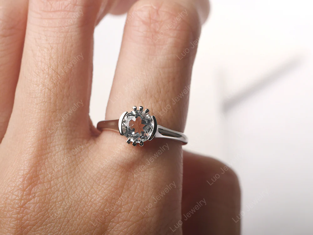 Unique White Topaz Solitaire Ring - Image 5