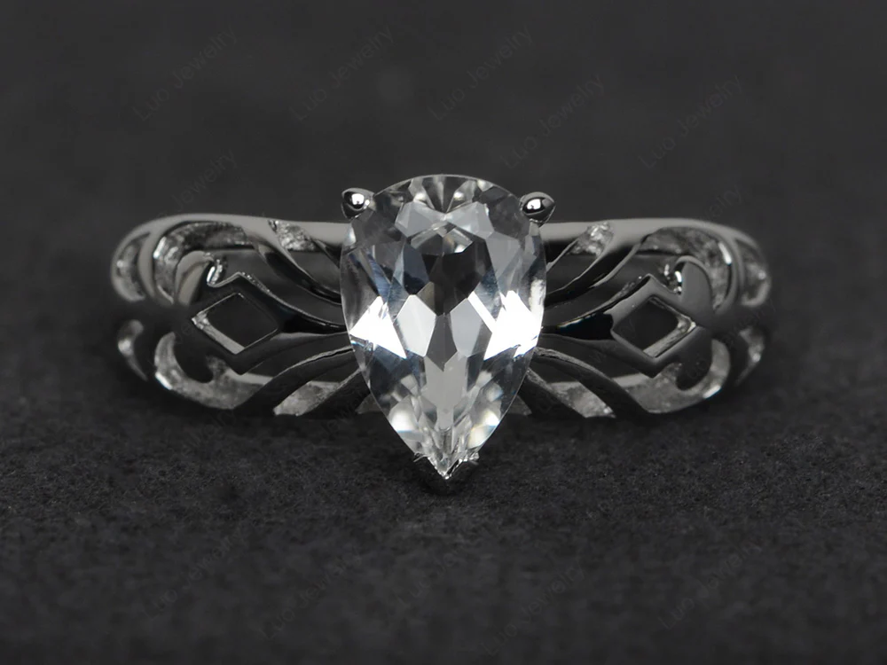 Pear Shaped White Topaz Hollow Out Ring