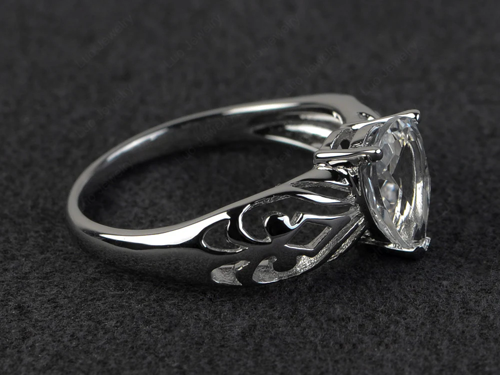 Pear Shaped White Topaz Hollow Out Ring - Image 2