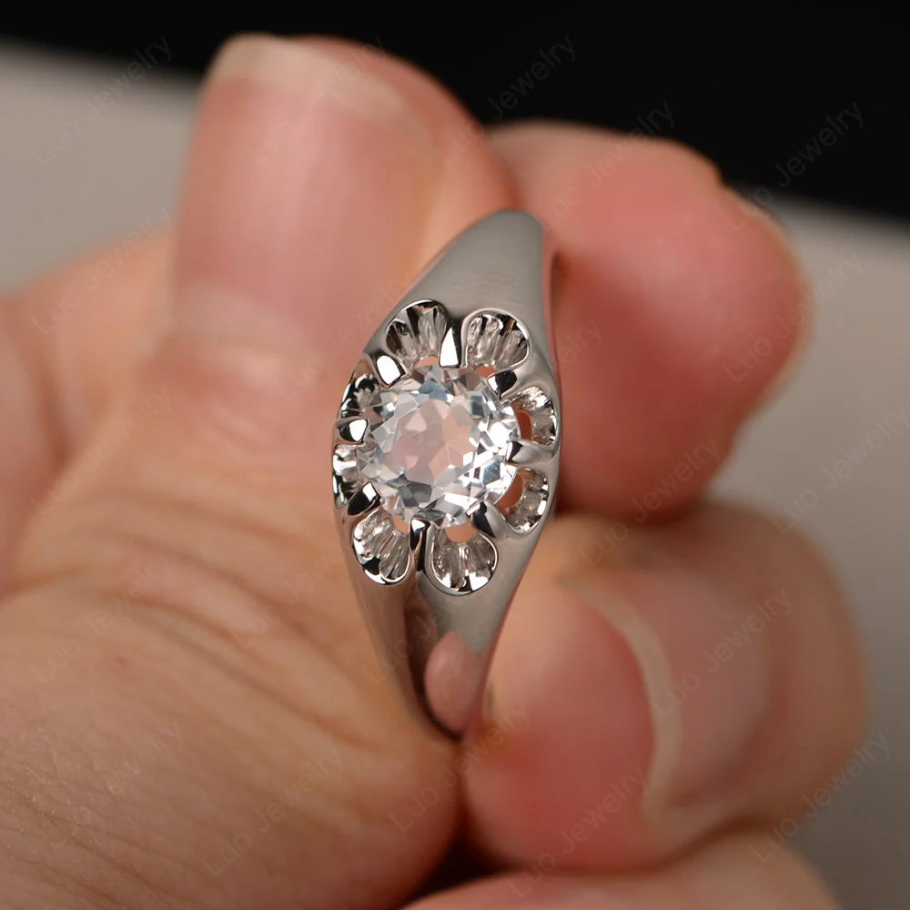 Bold White Topaz Solitaire Nontraditional Ring - Image 2