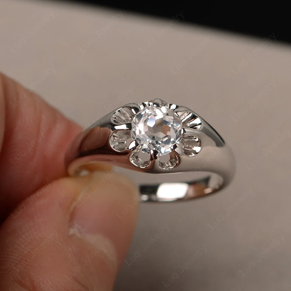 Bold White Topaz Solitaire Nontraditional Ring - Image 3