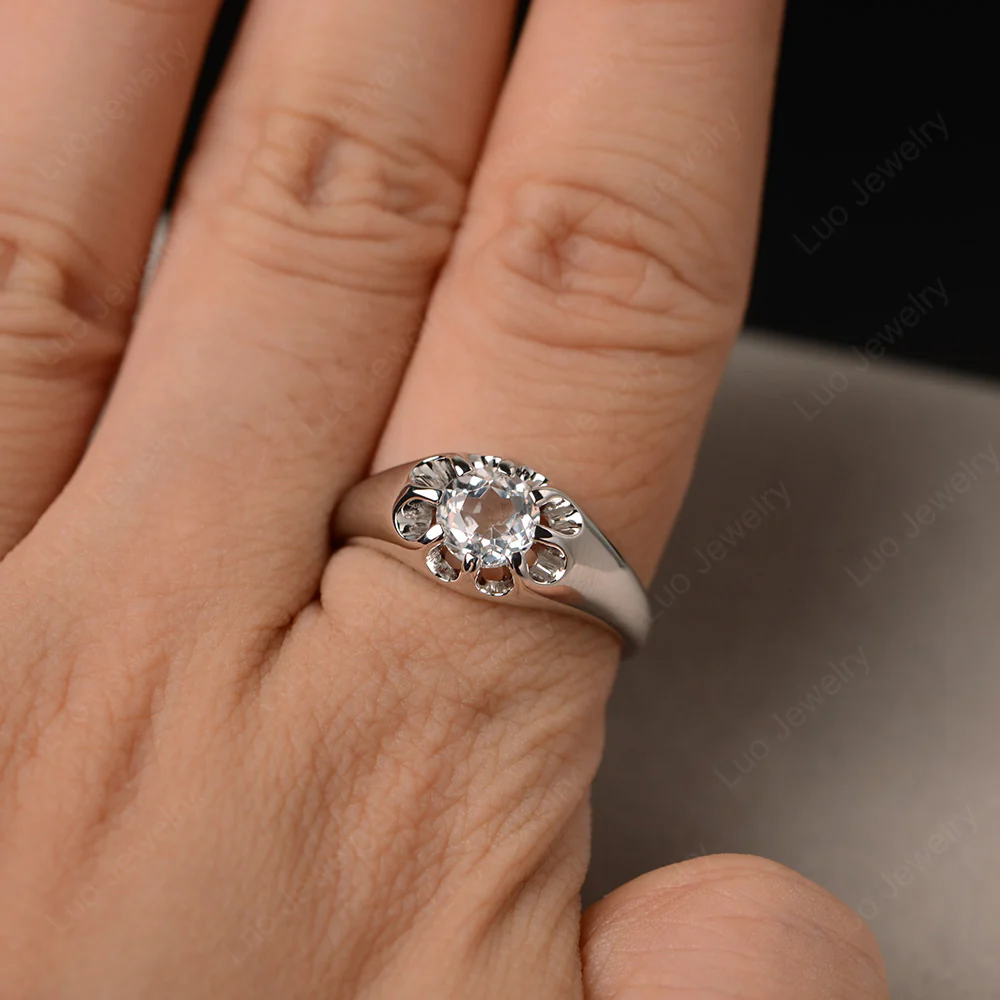 Bold White Topaz Solitaire Nontraditional Ring - Image 5