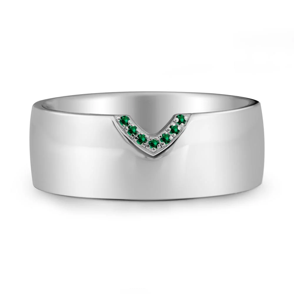 Vintage Wide Band Pave Emerald Ring - Image 3
