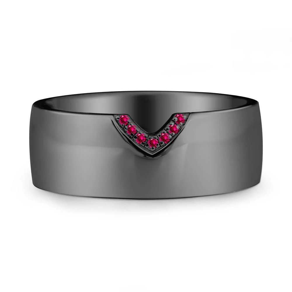 Vintage Wide Band Pave Ruby Ring - Image 8