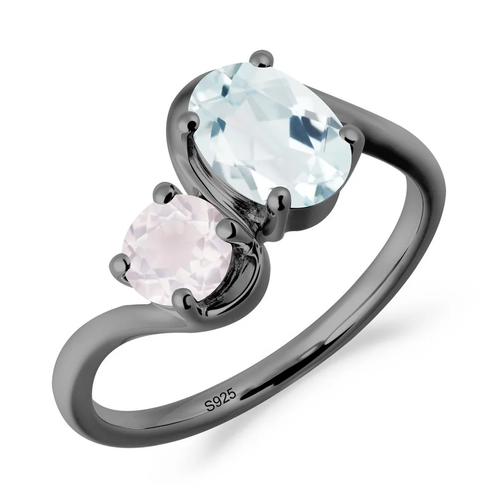 Wavy Bypass Aquamarine and Rose Quartz Toi Et Moi Ring - Image 3