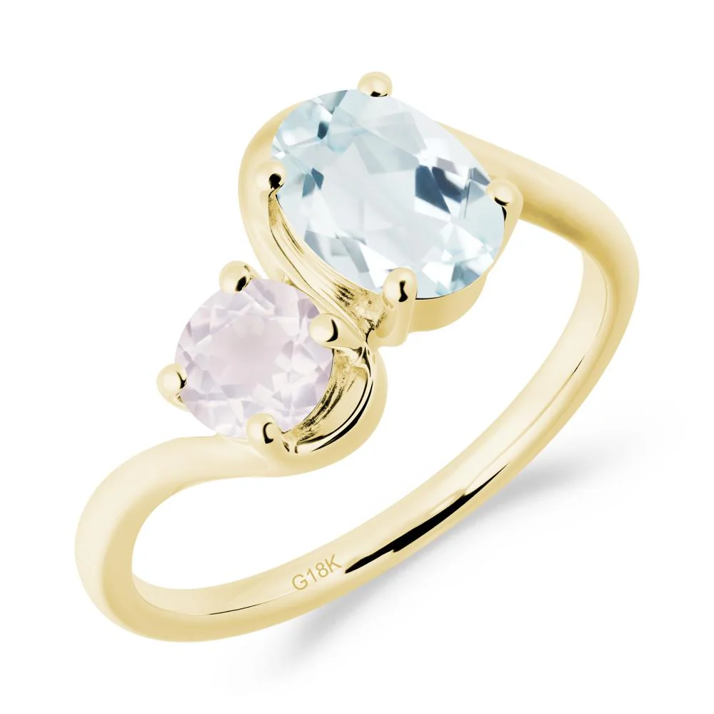 Wavy Bypass Aquamarine and Rose Quartz Toi Et Moi Ring - Image 4