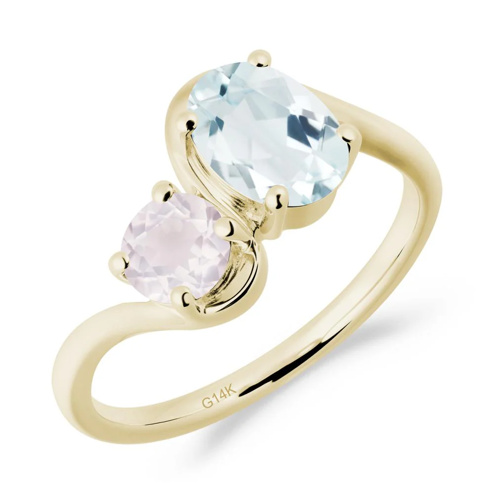 Wavy Bypass Aquamarine and Rose Quartz Toi Et Moi Ring - Image 6