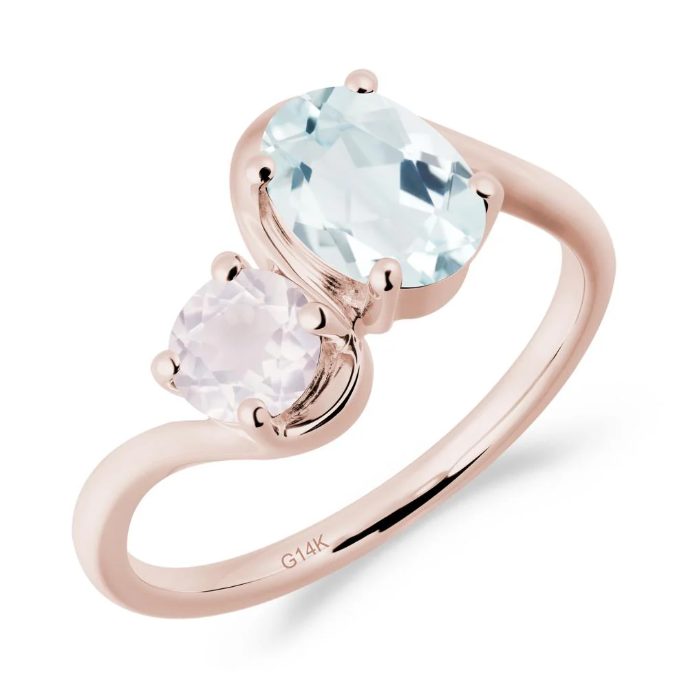 Wavy Bypass Aquamarine and Rose Quartz Toi Et Moi Ring - Image 8