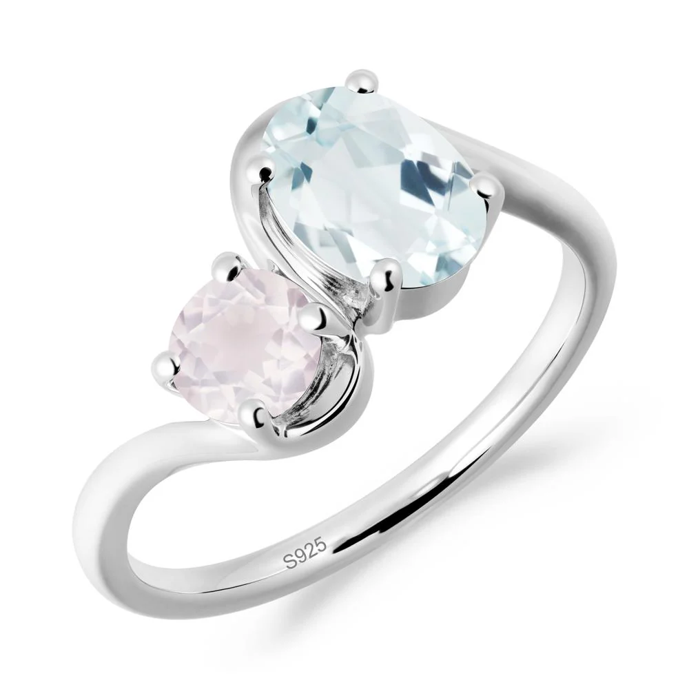 Wavy Bypass Aquamarine and Rose Quartz Toi Et Moi Ring - Image 9