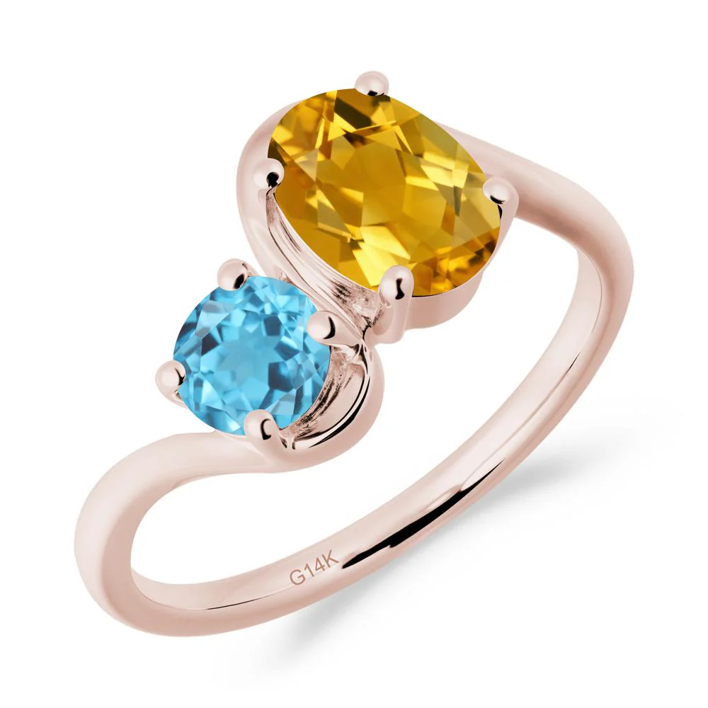 Wavy Bypass Citrine and Swiss Blue Topaz Toi Et Moi Ring