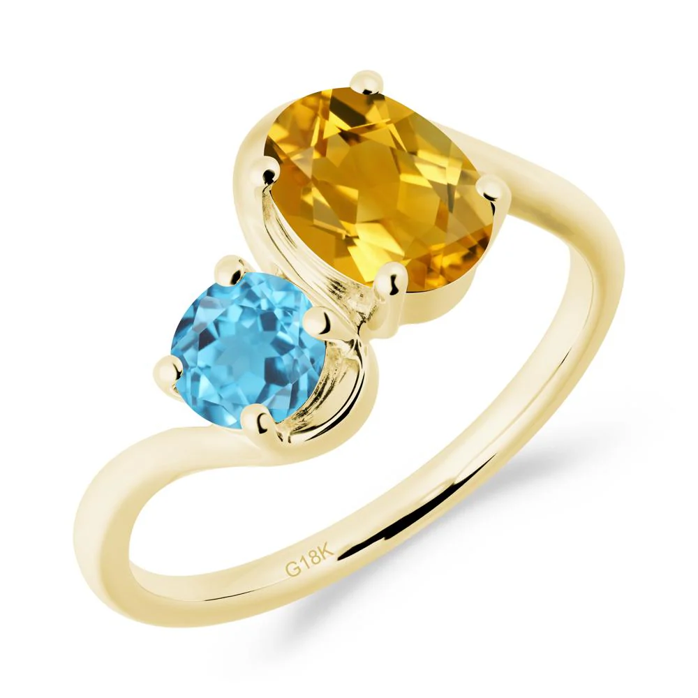 Wavy Bypass Citrine and Swiss Blue Topaz Toi Et Moi Ring - Image 2