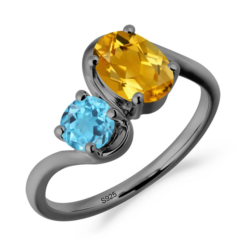 Wavy Bypass Citrine and Swiss Blue Topaz Toi Et Moi Ring - Image 3