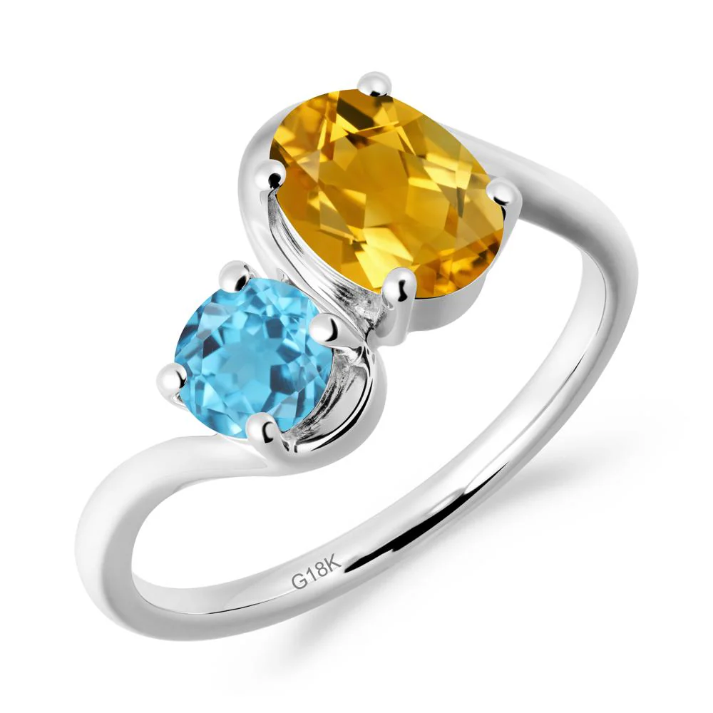 Wavy Bypass Citrine and Swiss Blue Topaz Toi Et Moi Ring - Image 9