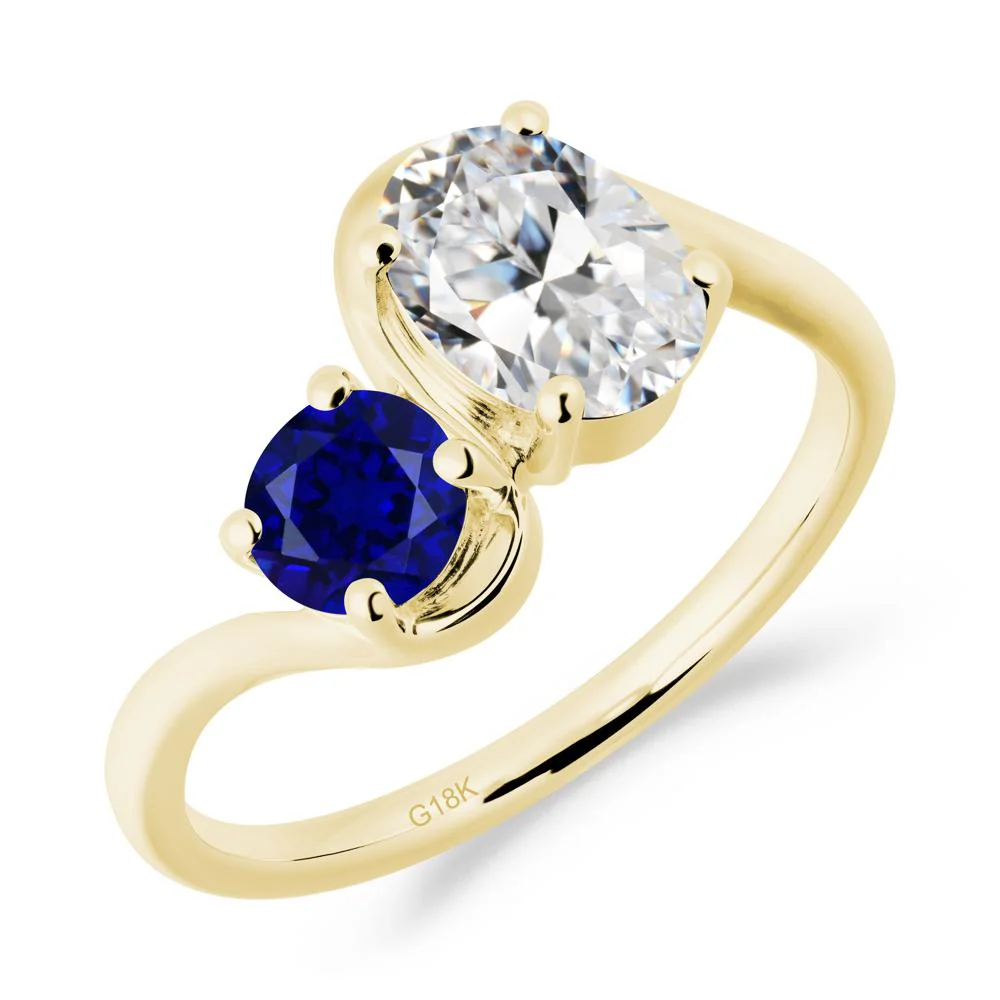 Wavy Bypass Cubic Zirconia and Sapphire Toi Et Moi Ring - Image 4