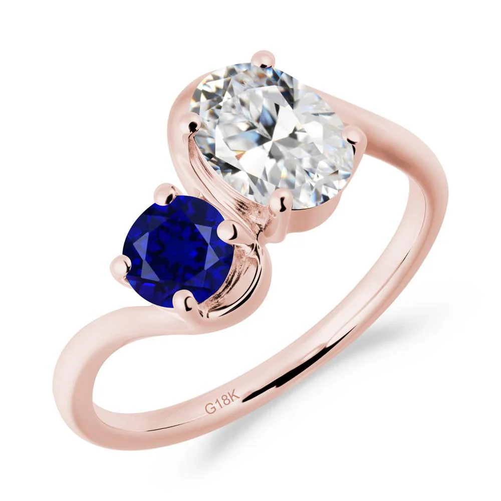 Wavy Bypass Cubic Zirconia and Sapphire Toi Et Moi Ring - Image 5