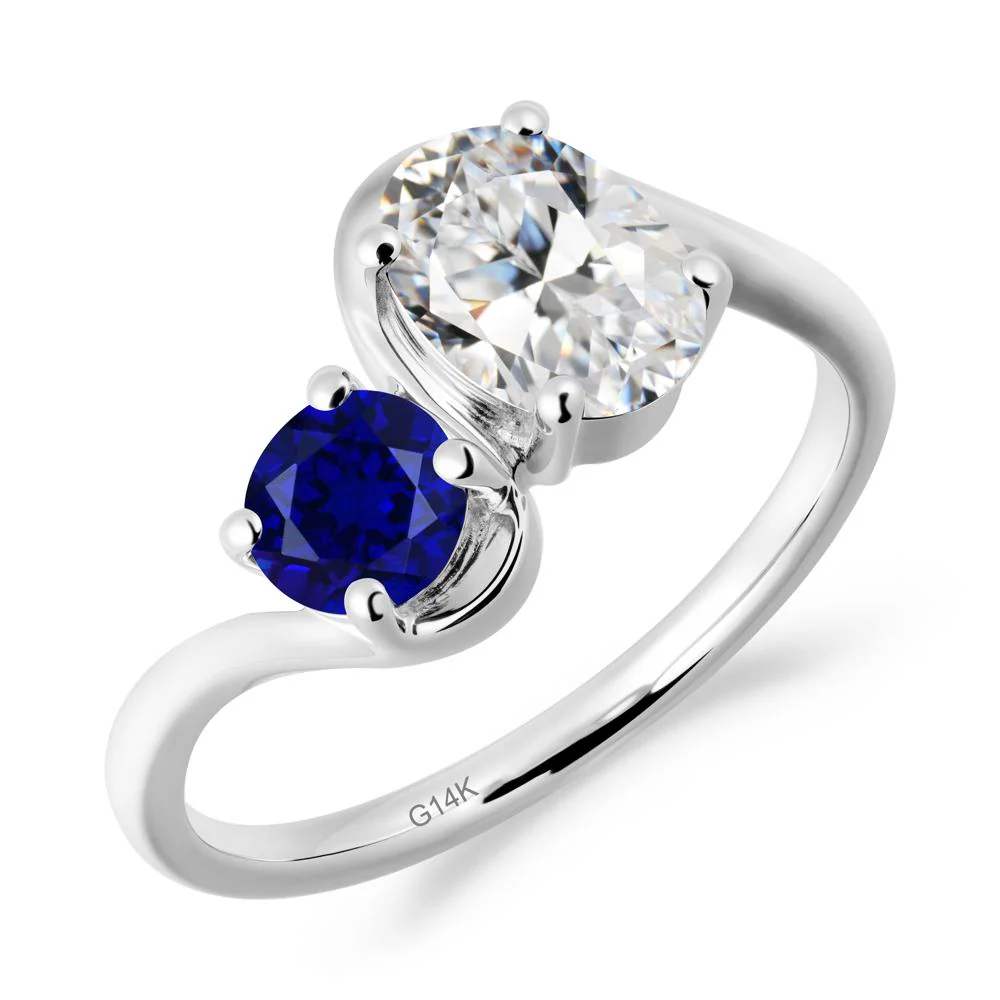 Wavy Bypass Cubic Zirconia and Sapphire Toi Et Moi Ring - Image 6