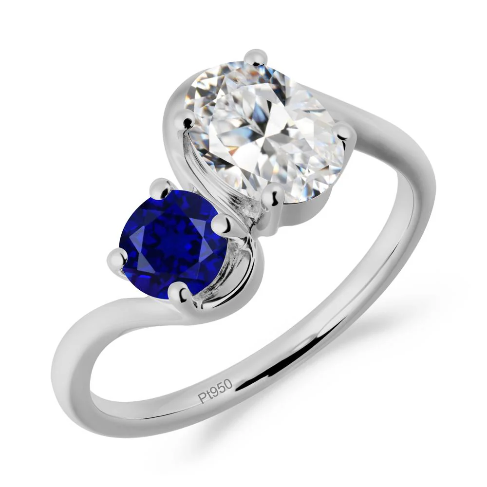 Wavy Bypass Cubic Zirconia and Sapphire Toi Et Moi Ring - Image 7