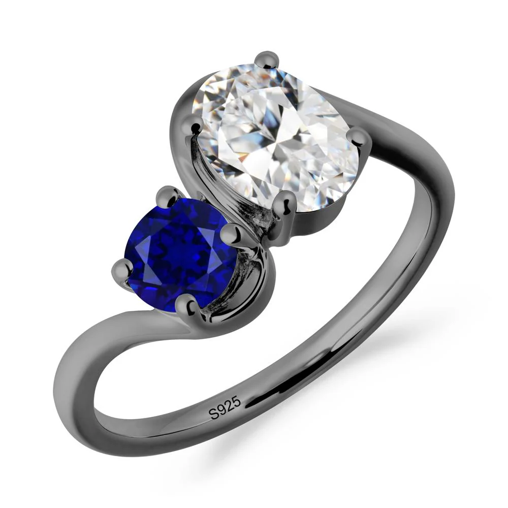 Wavy Bypass Cubic Zirconia and Sapphire Toi Et Moi Ring - Image 9