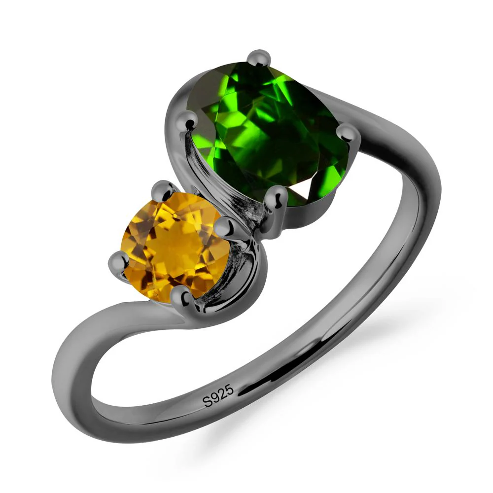 Wavy Bypass Diopside and Citrine Toi Et Moi Ring