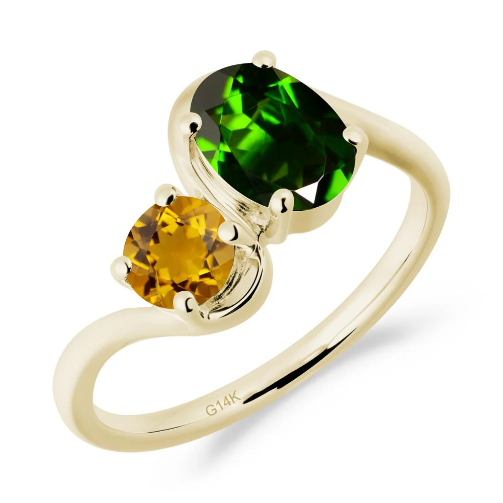 Wavy Bypass Diopside and Citrine Toi Et Moi Ring - Image 4
