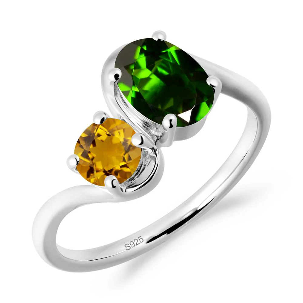 Wavy Bypass Diopside and Citrine Toi Et Moi Ring - Image 6