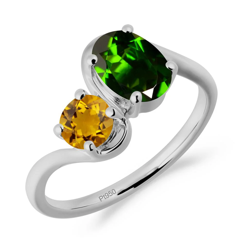 Wavy Bypass Diopside and Citrine Toi Et Moi Ring - Image 7
