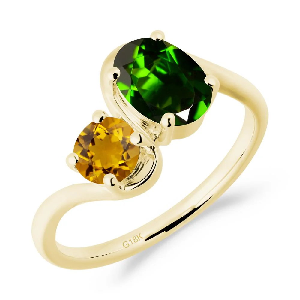 Wavy Bypass Diopside and Citrine Toi Et Moi Ring - Image 8