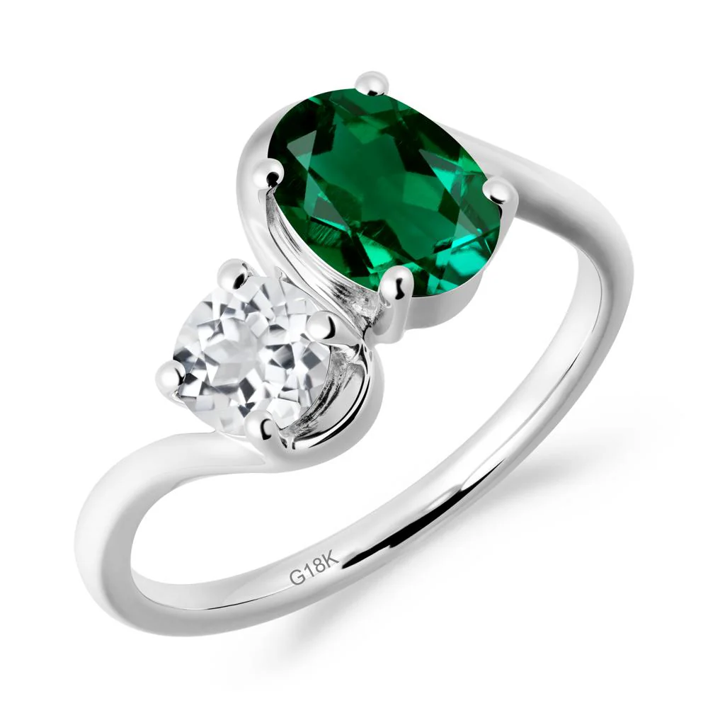 Wavy Bypass Emerald and White Topaz Toi Et Moi Ring - Image 2