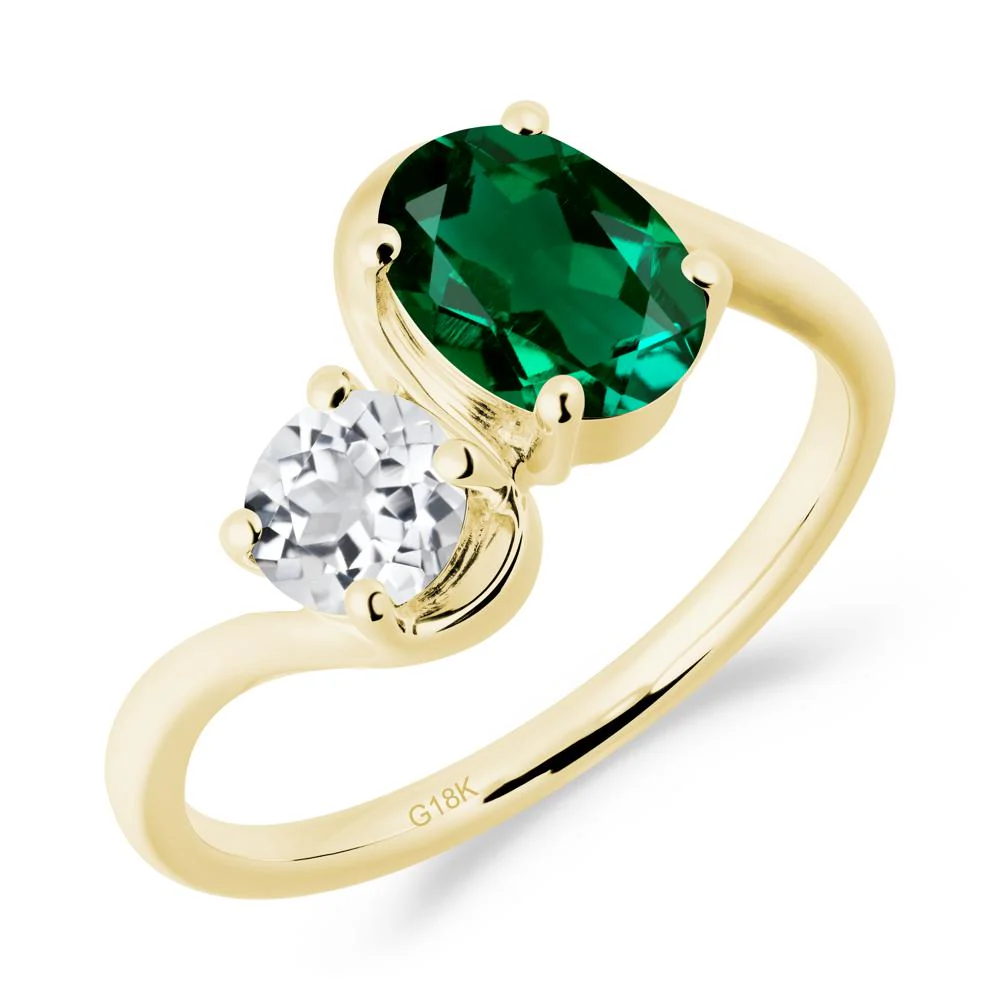 Wavy Bypass Emerald and White Topaz Toi Et Moi Ring - Image 4