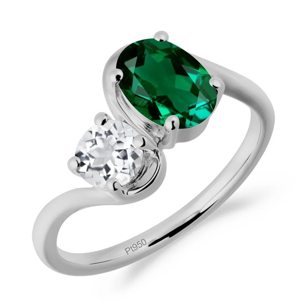 Wavy Bypass Emerald and White Topaz Toi Et Moi Ring - Image 6