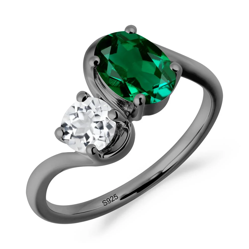 Wavy Bypass Emerald and White Topaz Toi Et Moi Ring - Image 7