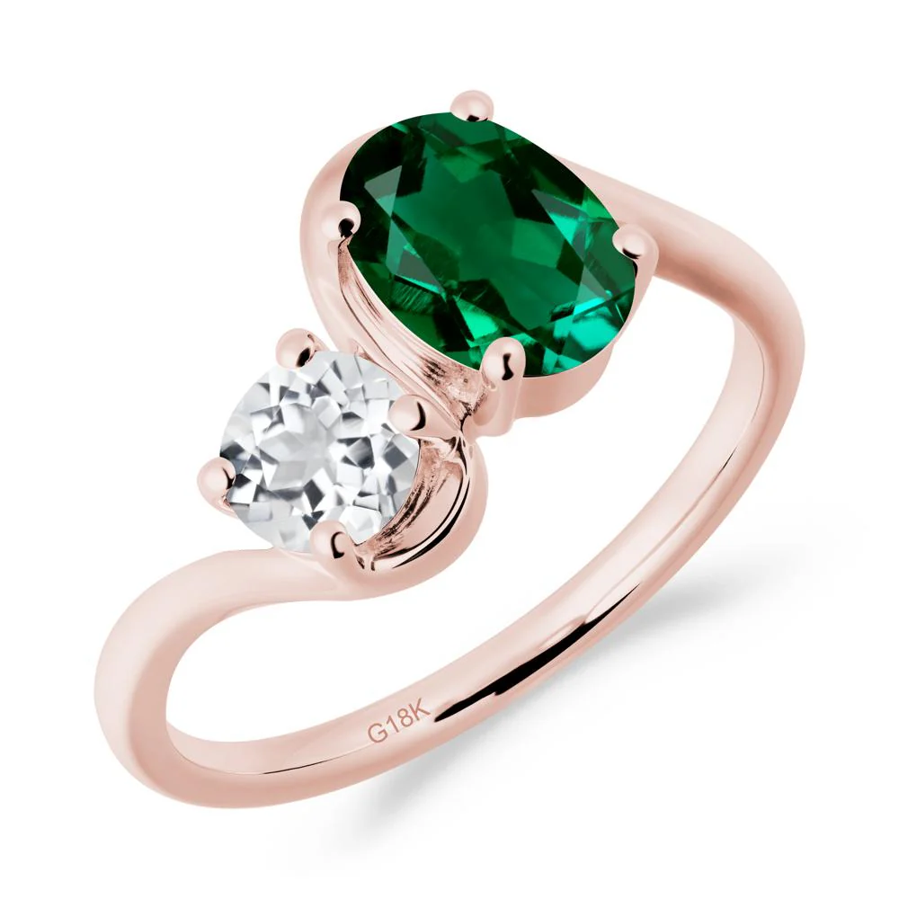 Wavy Bypass Emerald and White Topaz Toi Et Moi Ring - Image 8