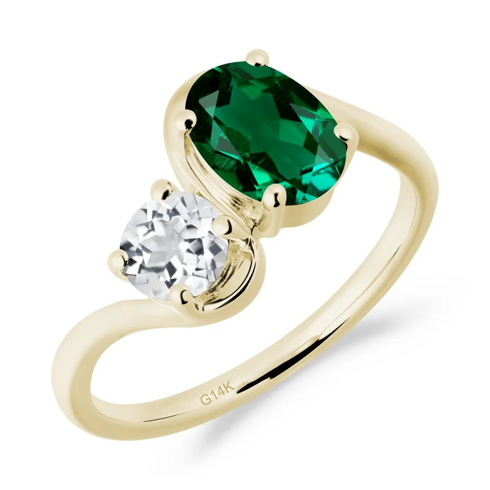 Wavy Bypass Emerald and White Topaz Toi Et Moi Ring - Image 9