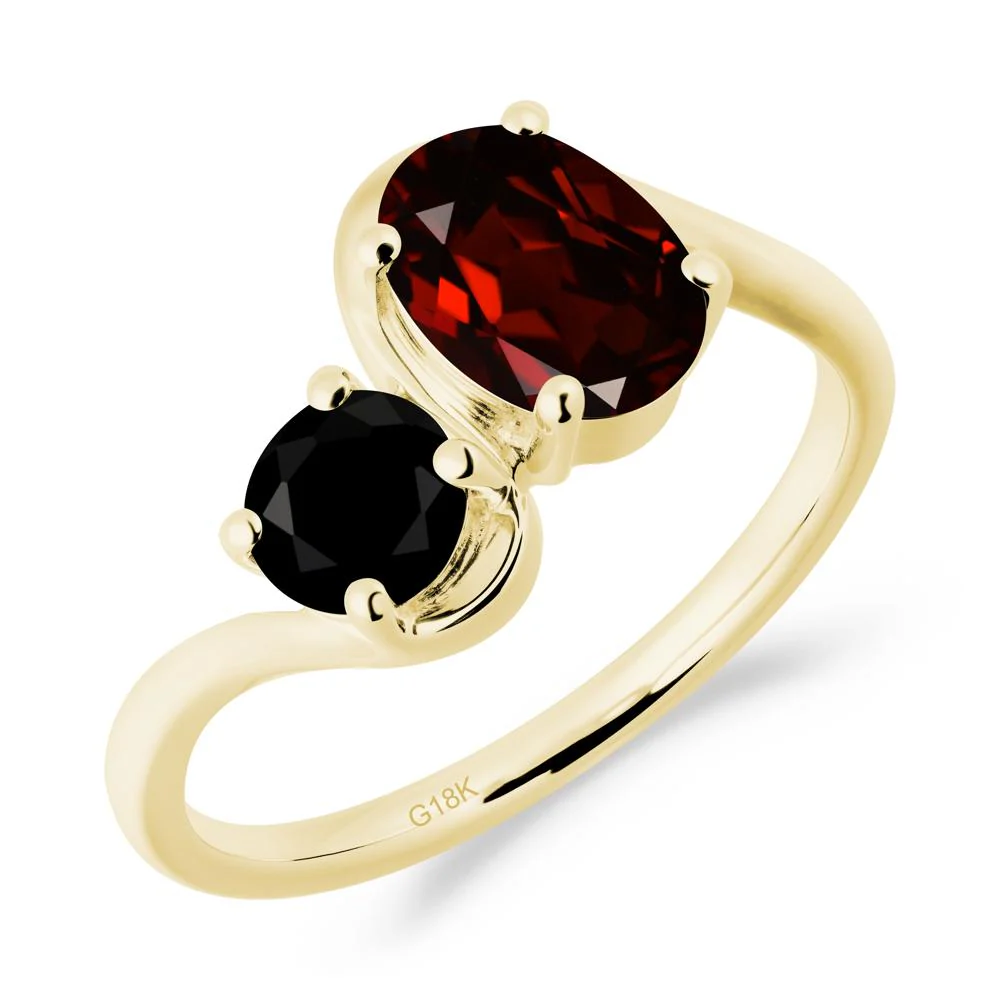Wavy Bypass Garnet and Black Spinel Toi Et Moi Ring - Image 2