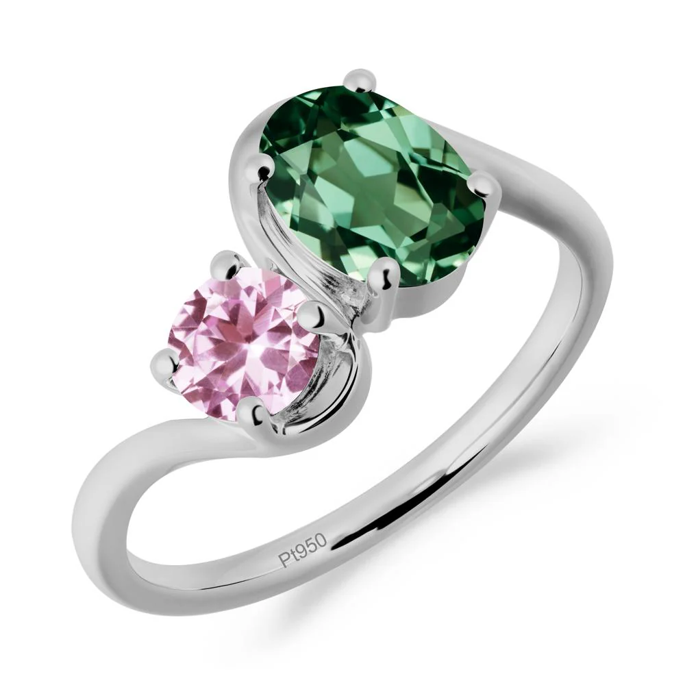 Wavy Bypass Green Sapphire and Pink Sapphire Toi Et Moi Ring