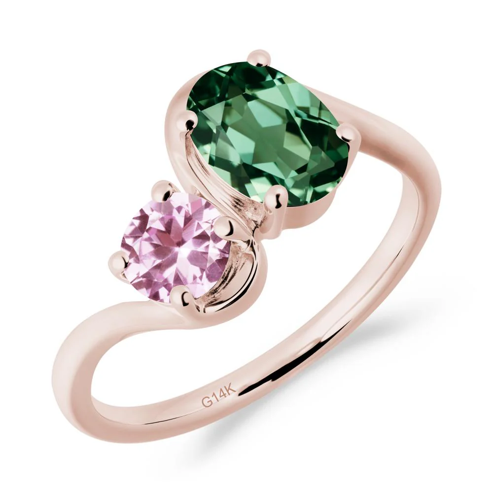 Wavy Bypass Green Sapphire and Pink Sapphire Toi Et Moi Ring - Image 2