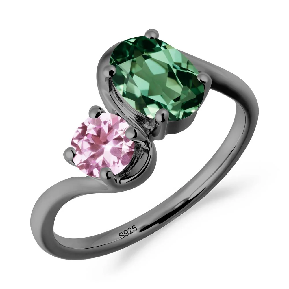 Wavy Bypass Green Sapphire and Pink Sapphire Toi Et Moi Ring - Image 4