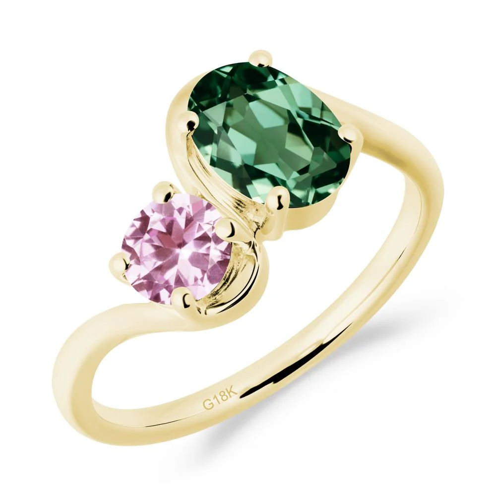 Wavy Bypass Green Sapphire and Pink Sapphire Toi Et Moi Ring - Image 5