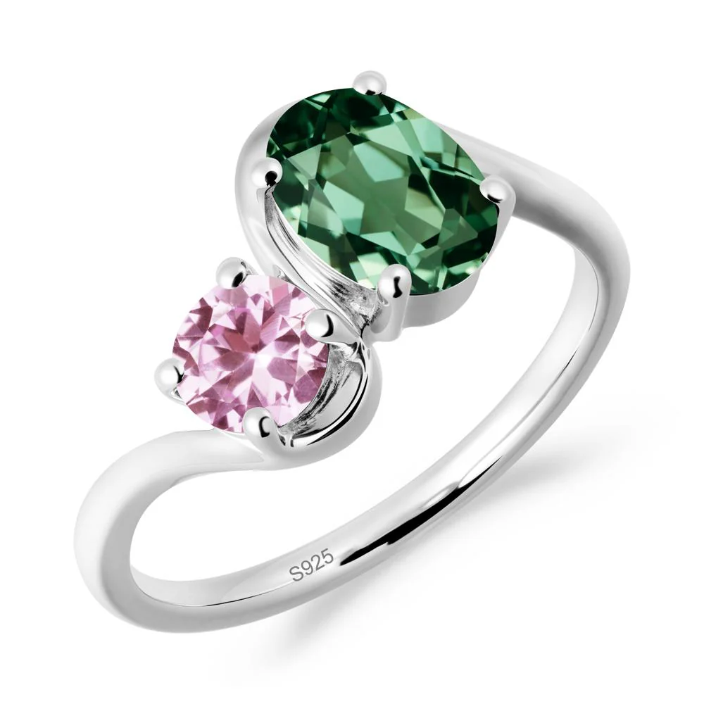 Wavy Bypass Green Sapphire and Pink Sapphire Toi Et Moi Ring - Image 7
