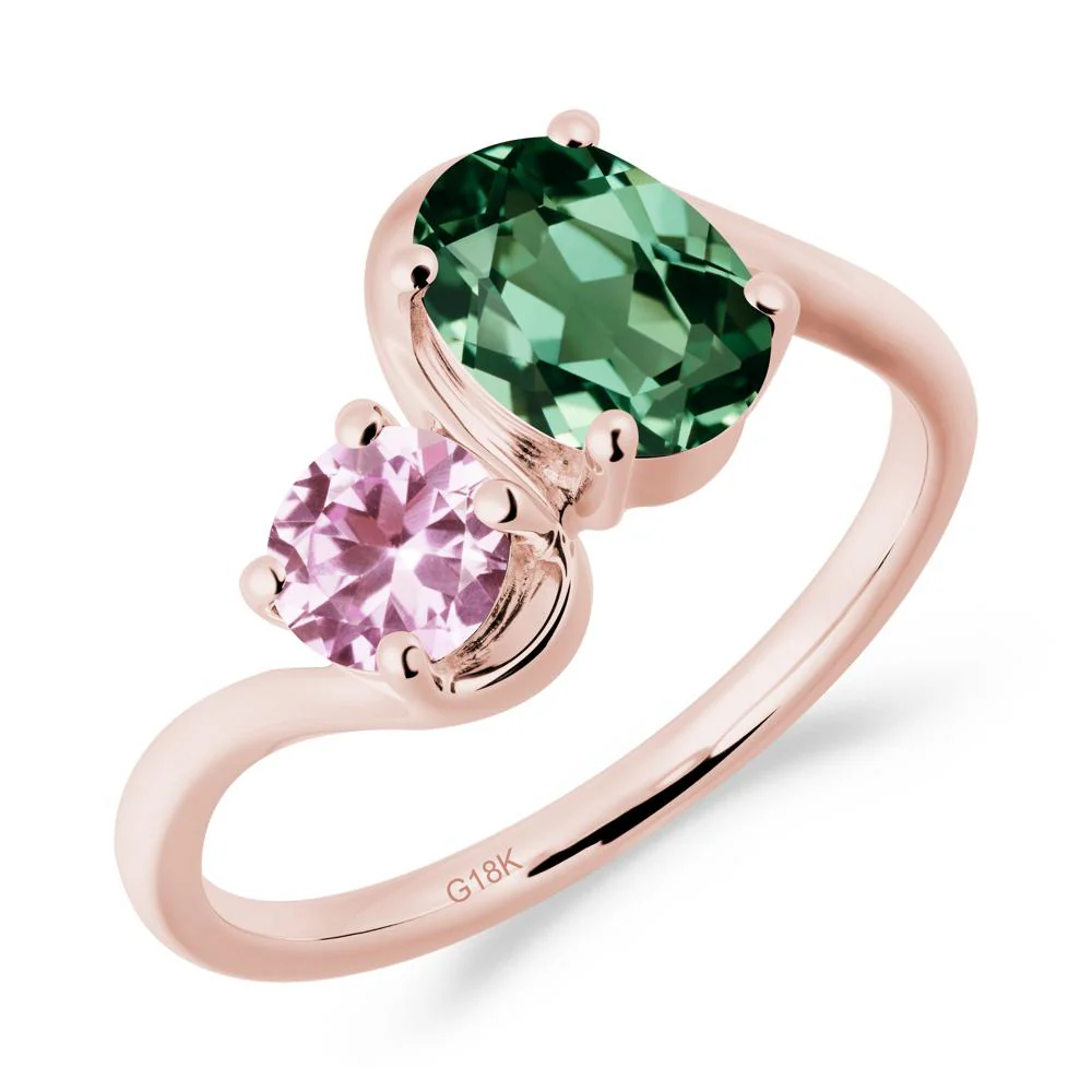 Wavy Bypass Green Sapphire and Pink Sapphire Toi Et Moi Ring - Image 8