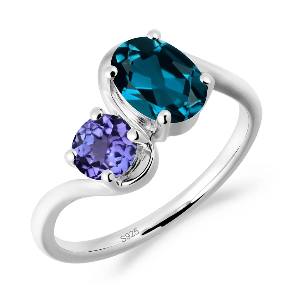 Wavy Bypass London Blue Topaz and Tanzanite Toi Et Moi Ring - Image 2