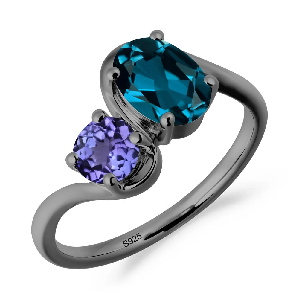Wavy Bypass London Blue Topaz and Tanzanite Toi Et Moi Ring - Image 4