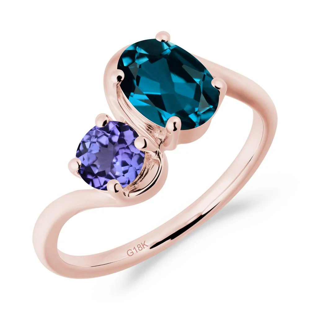 Wavy Bypass London Blue Topaz and Tanzanite Toi Et Moi Ring - Image 7