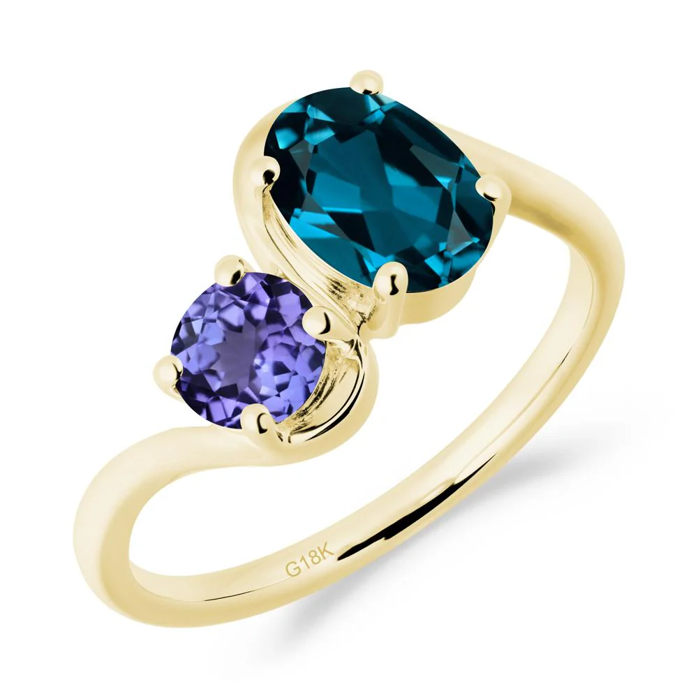 Wavy Bypass London Blue Topaz and Tanzanite Toi Et Moi Ring - Image 9