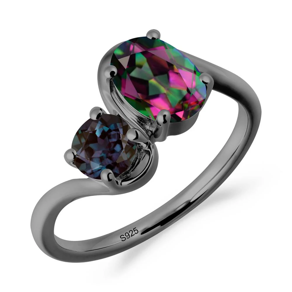 Wavy Bypass Mystic Topaz and Alexandrite Toi Et Moi Ring - Image 2