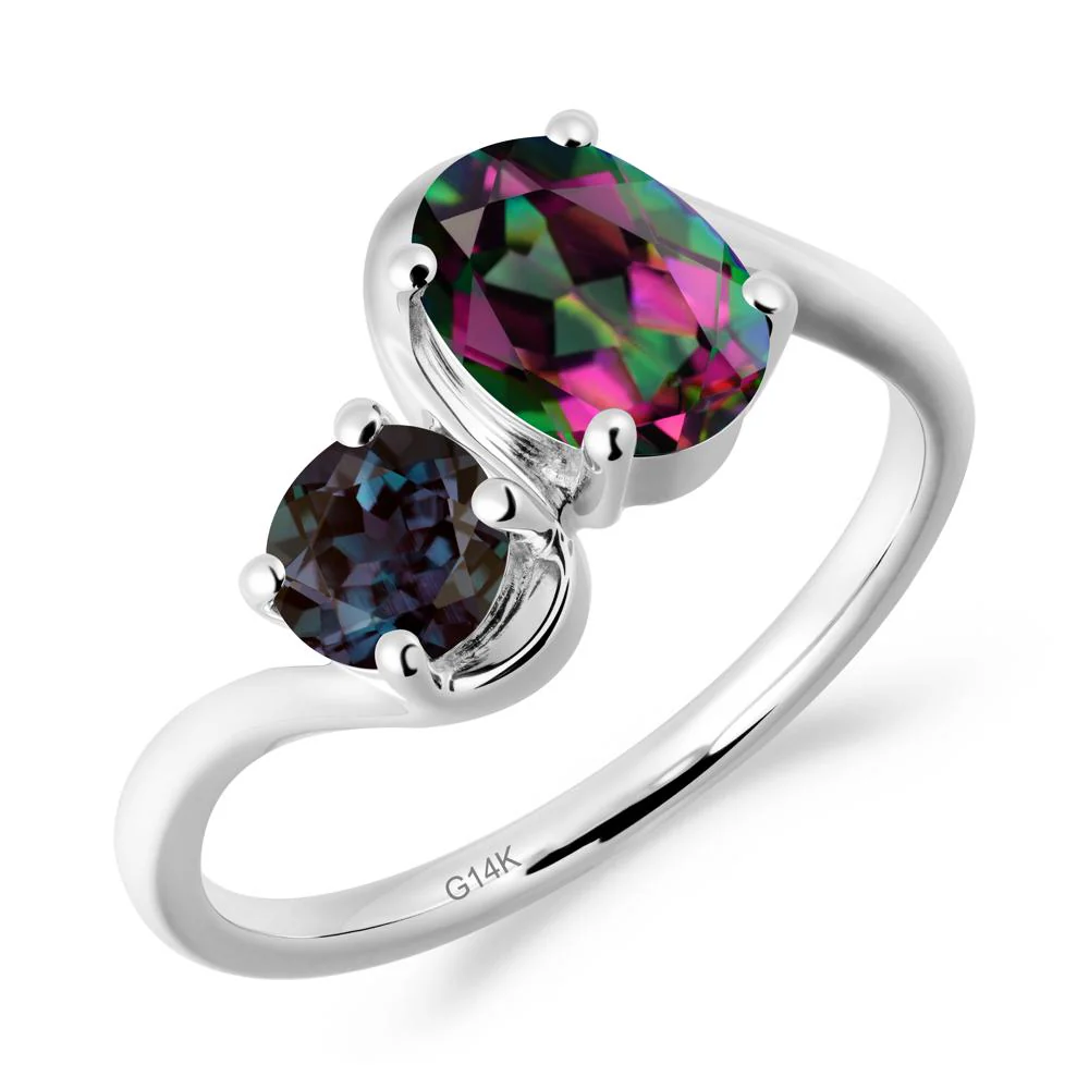 Wavy Bypass Mystic Topaz and Alexandrite Toi Et Moi Ring - Image 3