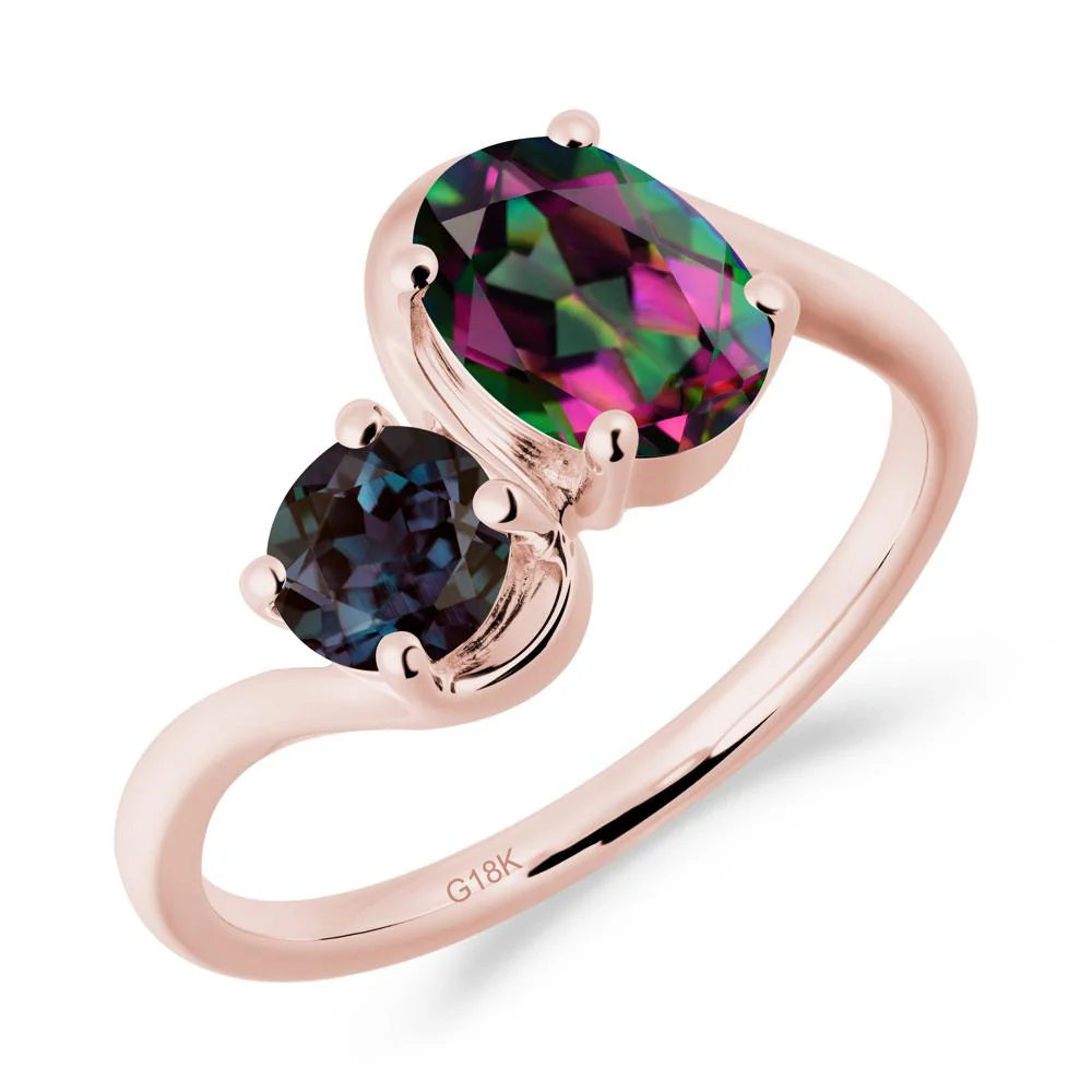 Wavy Bypass Mystic Topaz and Alexandrite Toi Et Moi Ring - Image 4
