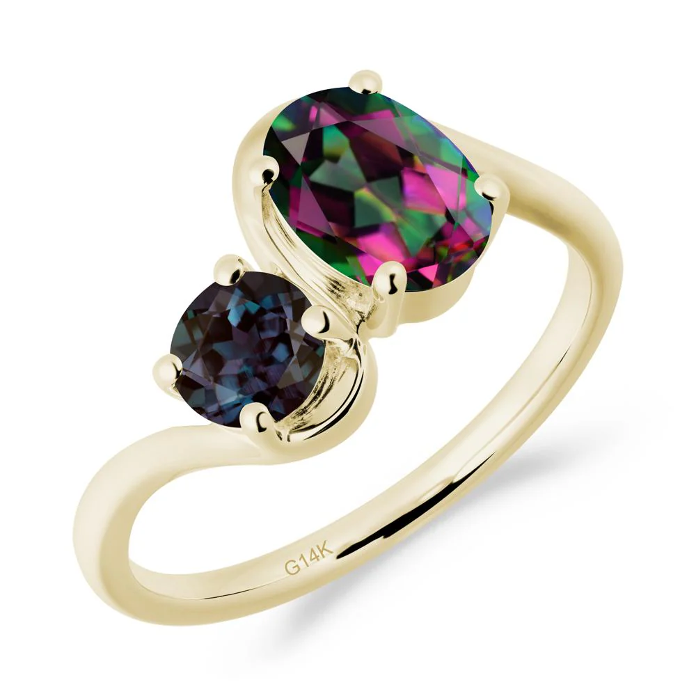 Wavy Bypass Mystic Topaz and Alexandrite Toi Et Moi Ring - Image 5