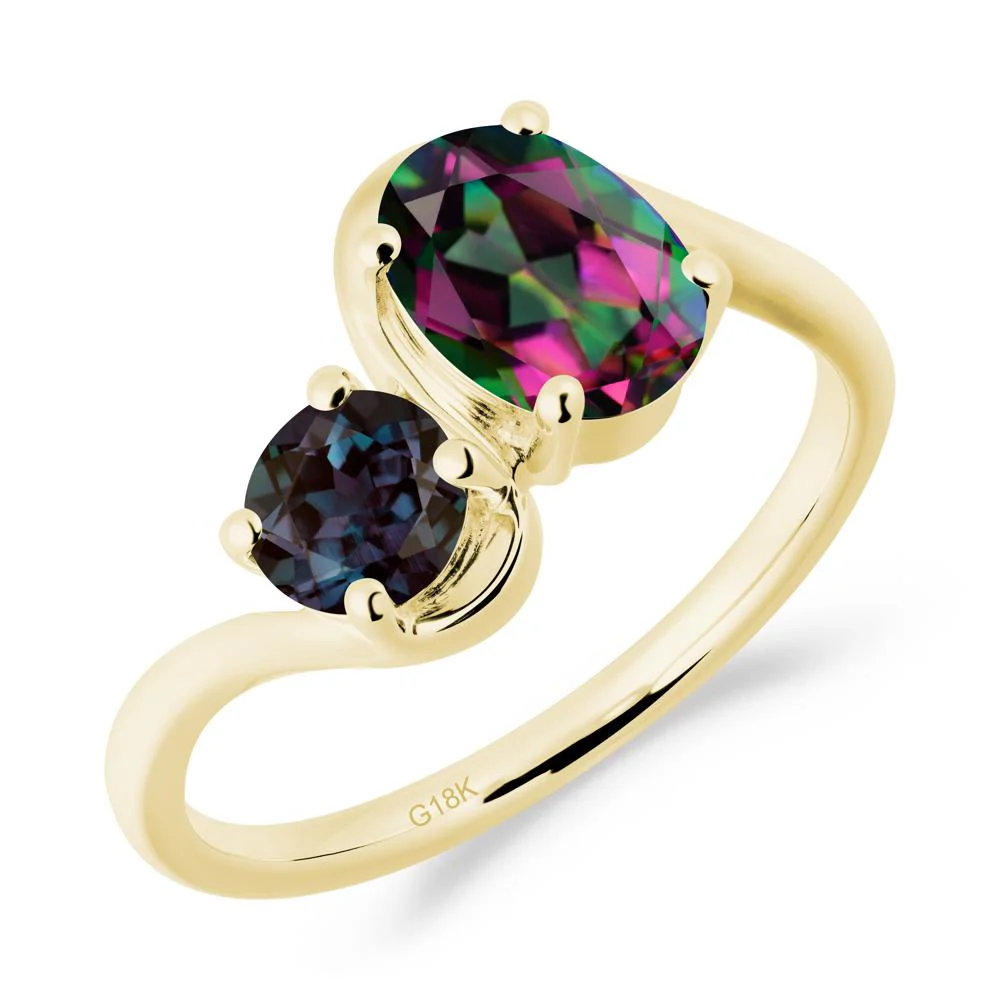 Wavy Bypass Mystic Topaz and Alexandrite Toi Et Moi Ring - Image 8