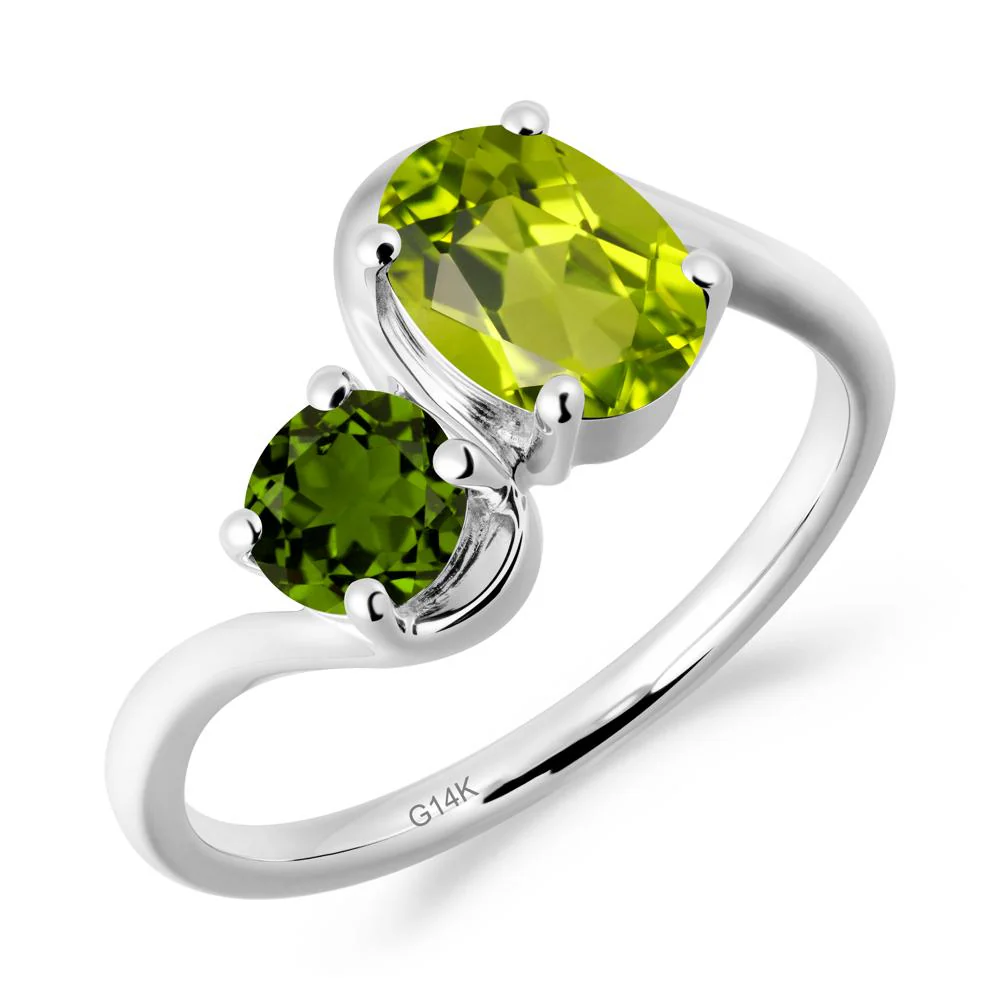Wavy Bypass Peridot and Diopside Toi Et Moi Ring - Image 2